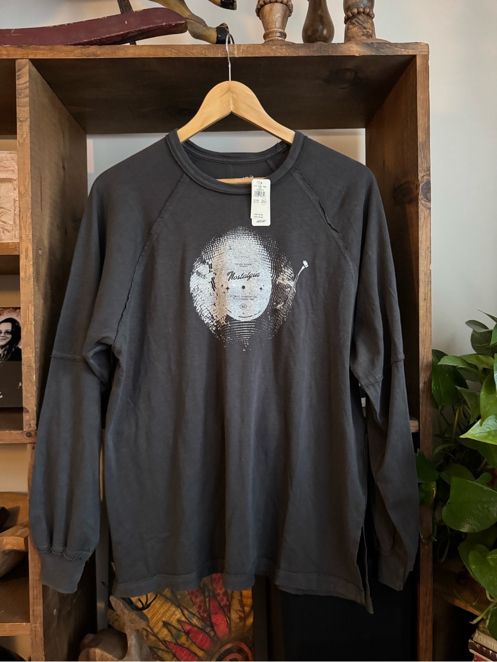 Aerie Cozy Long Sleeve Oversized Boyfriend T-Shirt in smoked gray XXS NWT